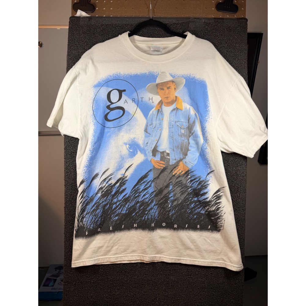 Hanes Garth Brooks T-Shirt Mens XL White Fresh Horses World Tour Vintage 90s